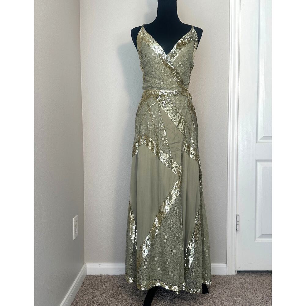 Temperley London Olive Green Sequin Open Back Wrap Dress, Wedding, Bridesmaid 10